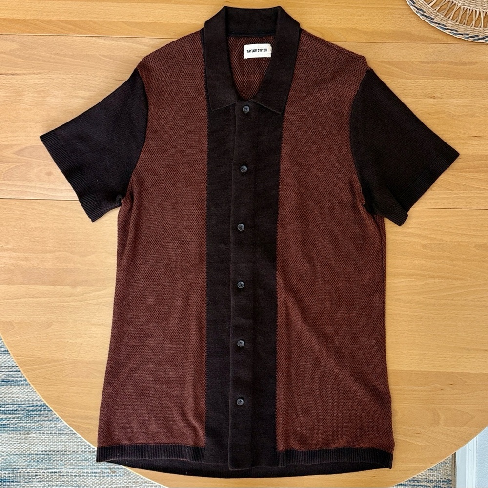 Taylor Stitch Maroon and Brown Knit Polo Button Down EUC Large.